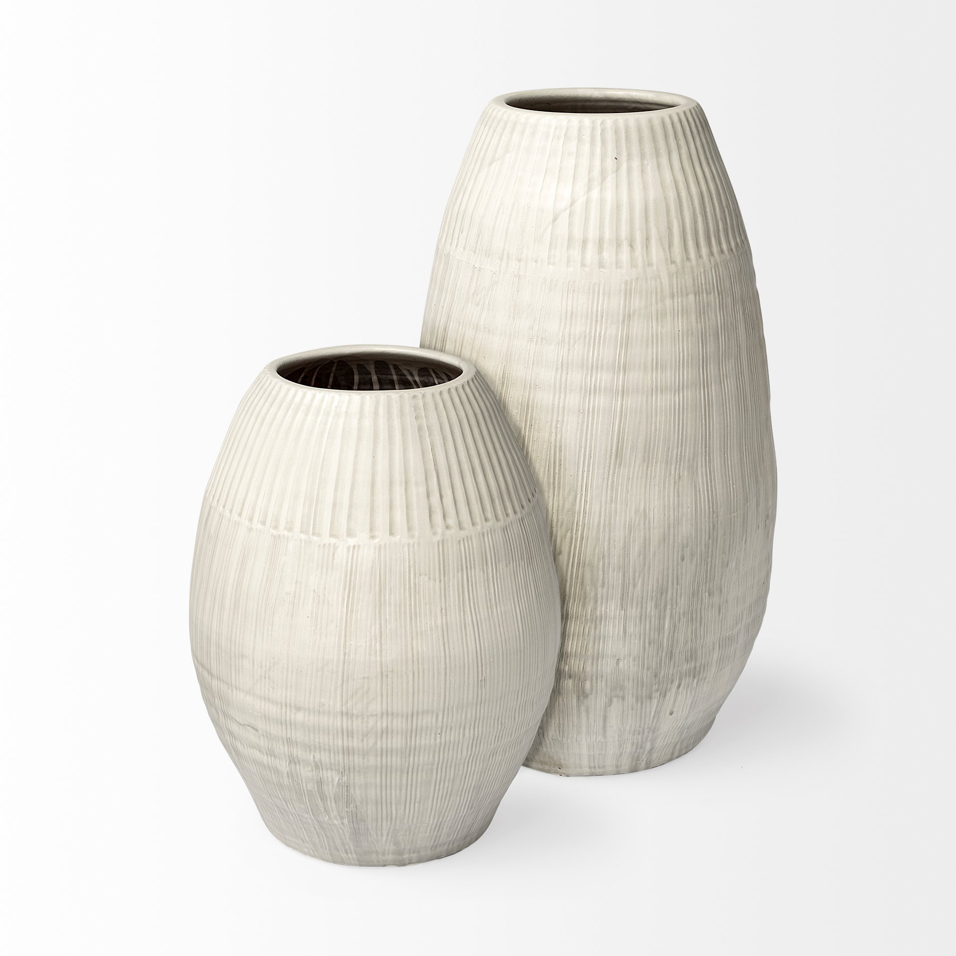 Reyan Small Pearl White Ceramic Striped Vase, by Mercana, 15.75" length x 15.75" width x 21.26" height View 7