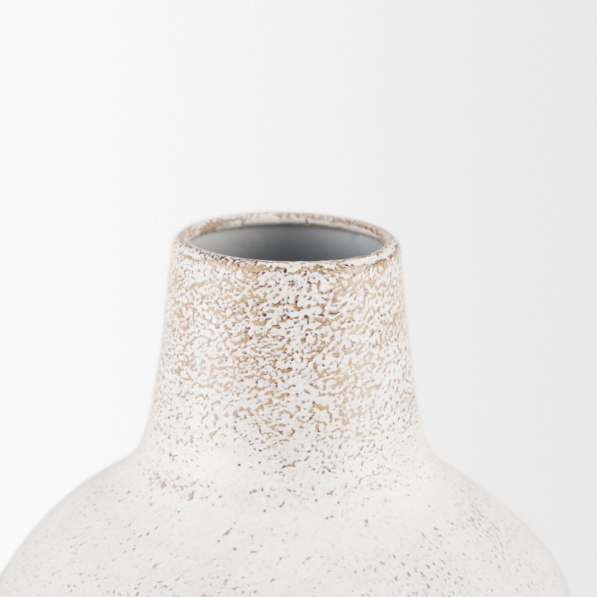 Tisha Large White with Terracotta Distressing Metal Vase, by Mercana, 5.91" length x 5.91" width x 14.17" height View 7