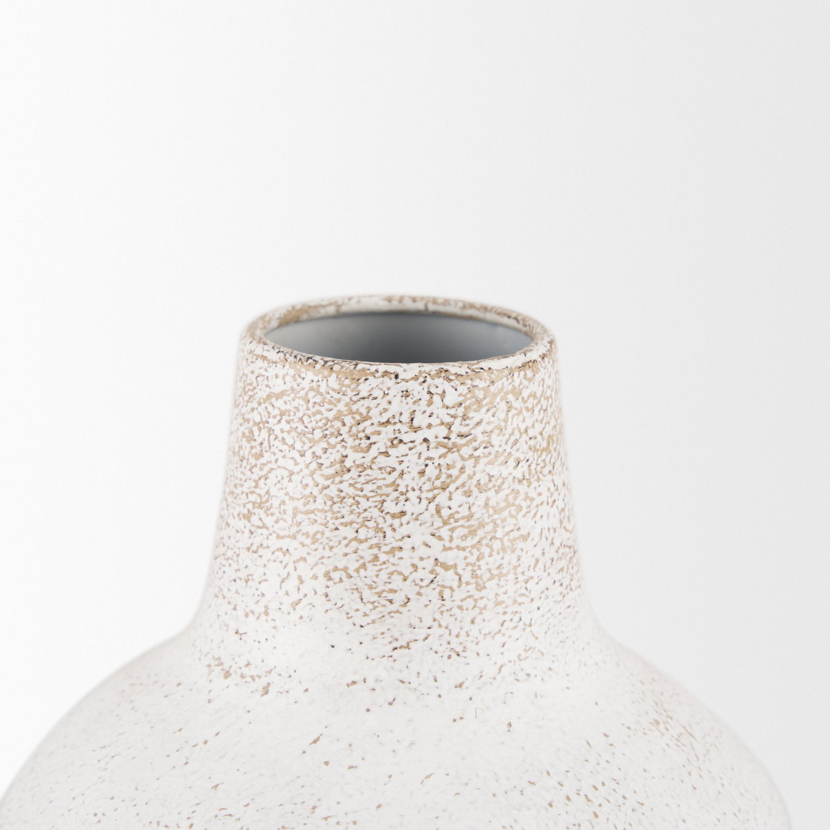 Tisha Large White with Terracotta Distressing Metal Vase, by Mercana, 5.91" length x 5.91" width x 14.17" height View 7
