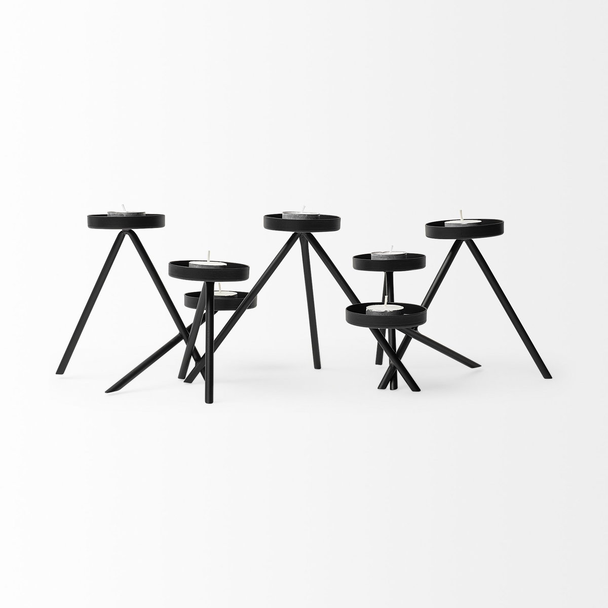 Meira Black Metal Seven Votive Table Candle Holder, Candles & Candle Holder by Mercana, 20.47" length x 9.06" width x 6.69" height View 3