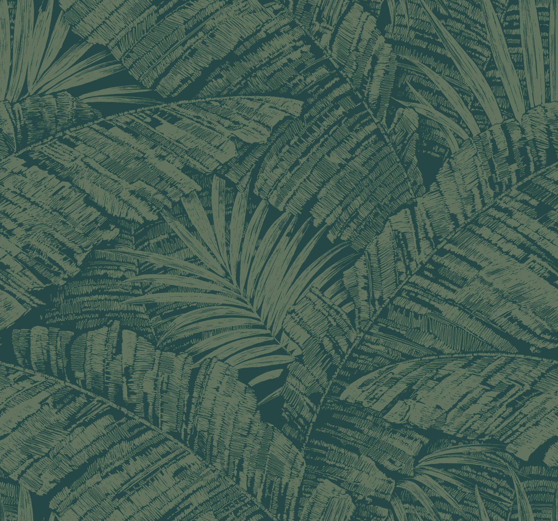 Palm Cove Toile Emerald Forest Wallpaper large image 