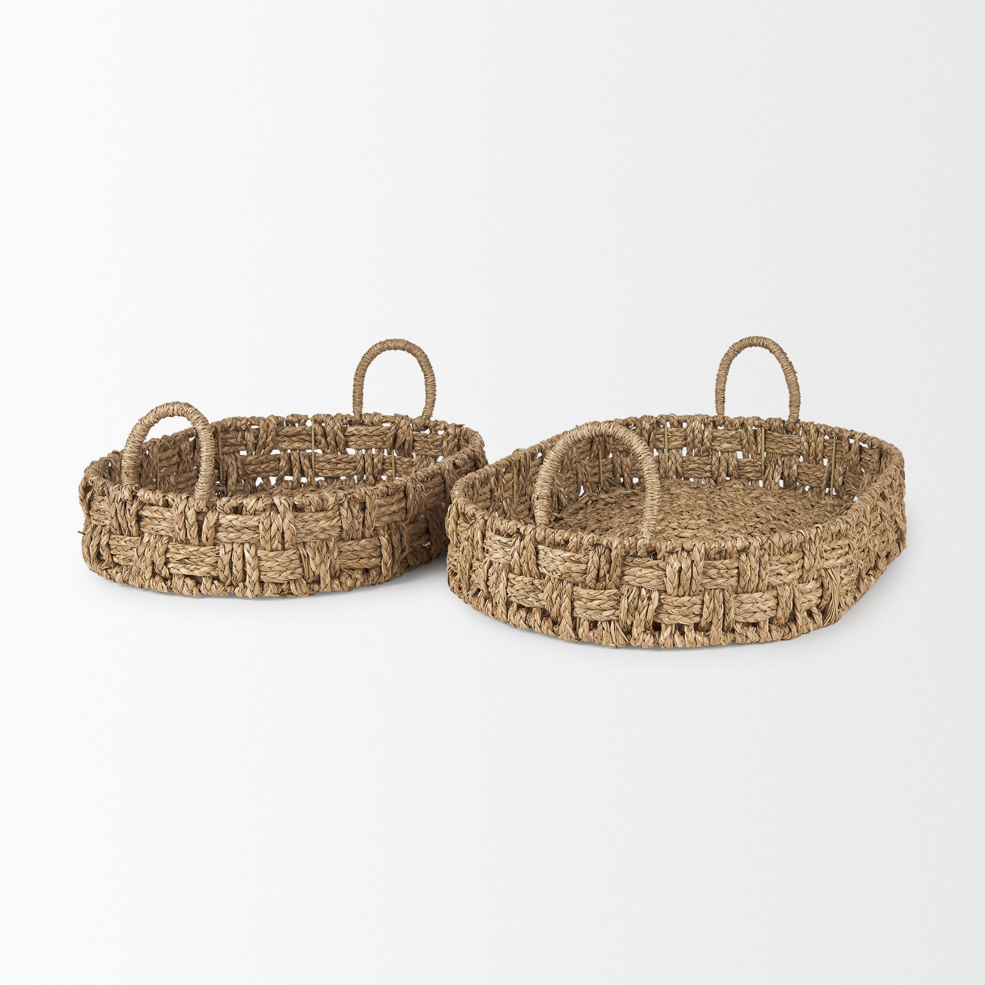 Haini Set of 2 Large Basketweave Seagrass Trays with Loop Handles, Decorative Tray by Mercana, 25.98" length x 16.14" width x 3.94" height View 5
