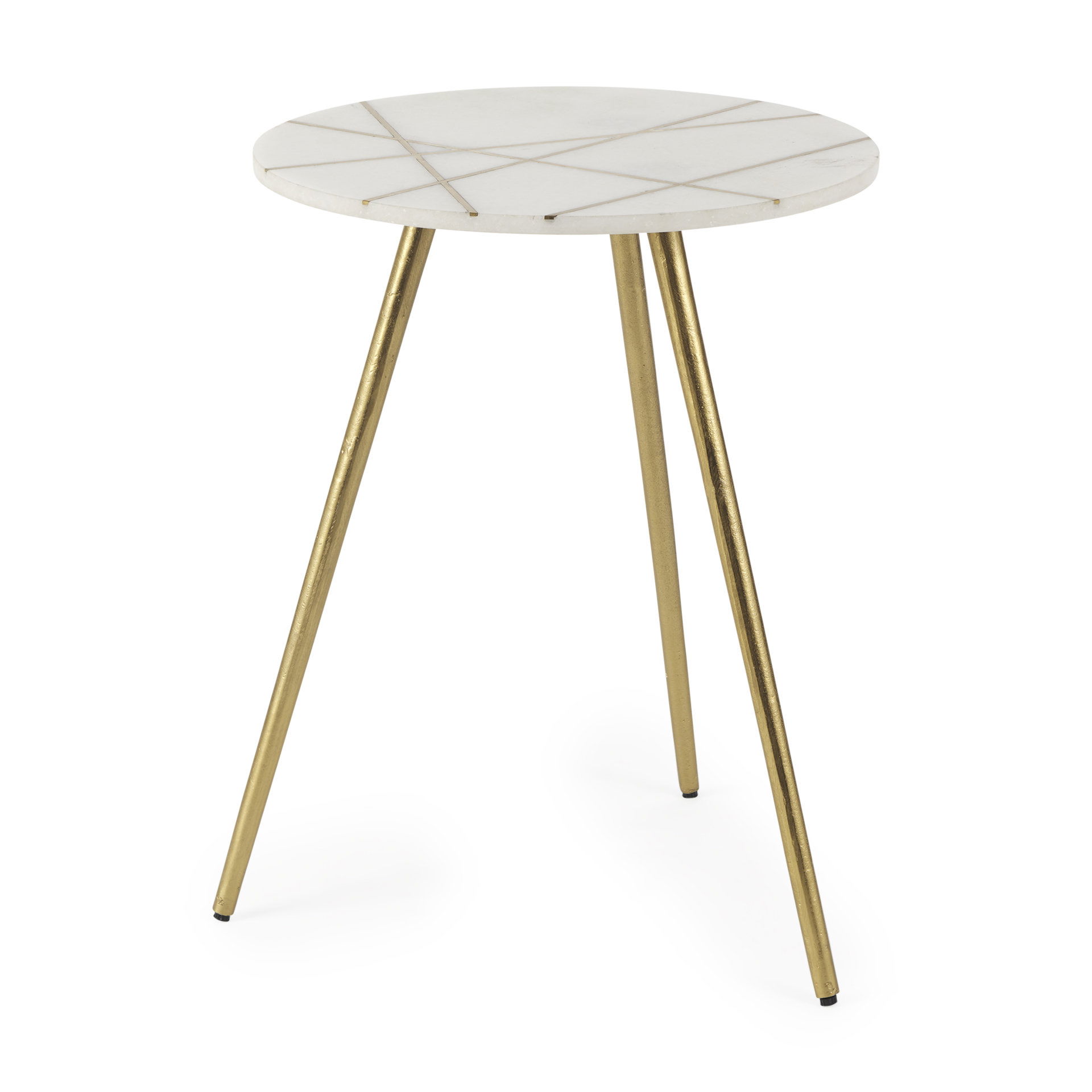 Vivienne  White Marble with Antique Gold Metal Round Large Accent Table, Side & End Table by Mercana, 18" length x 18" width x 23" height View 1