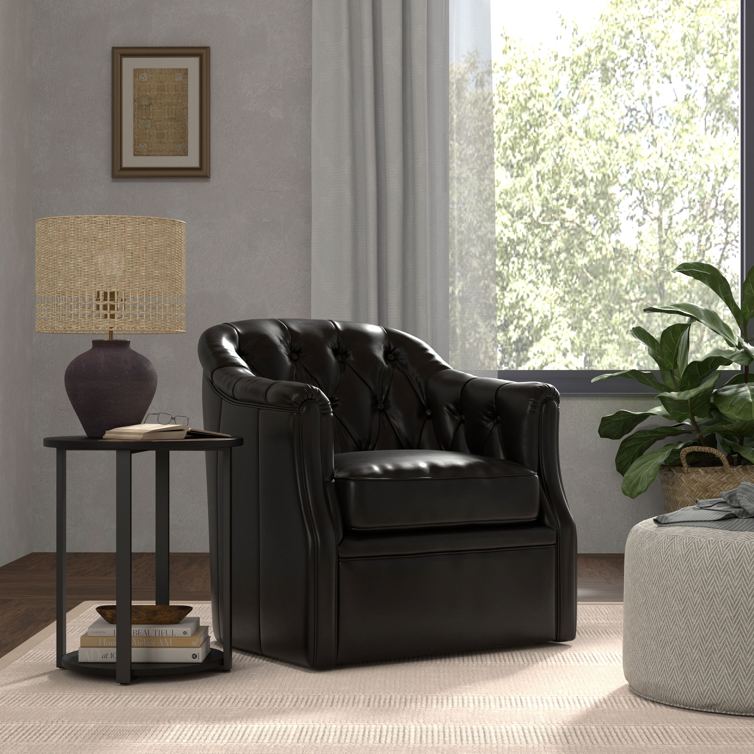 Coolidge Leather Swivel Chair, Black large image 
