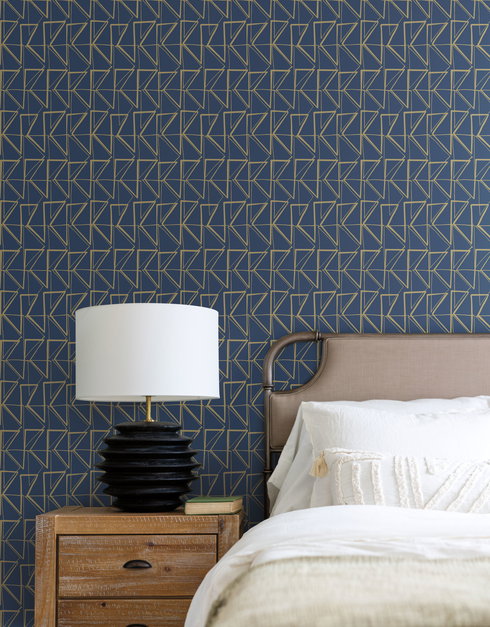 Love Triangles Blue & Gold Metallic Peel & Stick Wallpaper