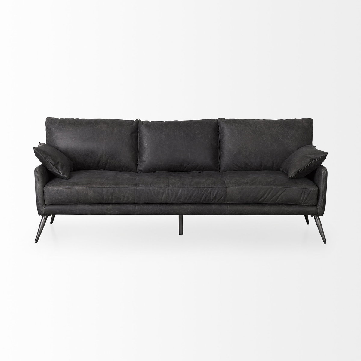 Cochrane 82L x 33W x 32.3 Black Leather Three Seater Sofa, Sofas & Sectional by Mercana, 82" length x 33" width x 32" height View 7