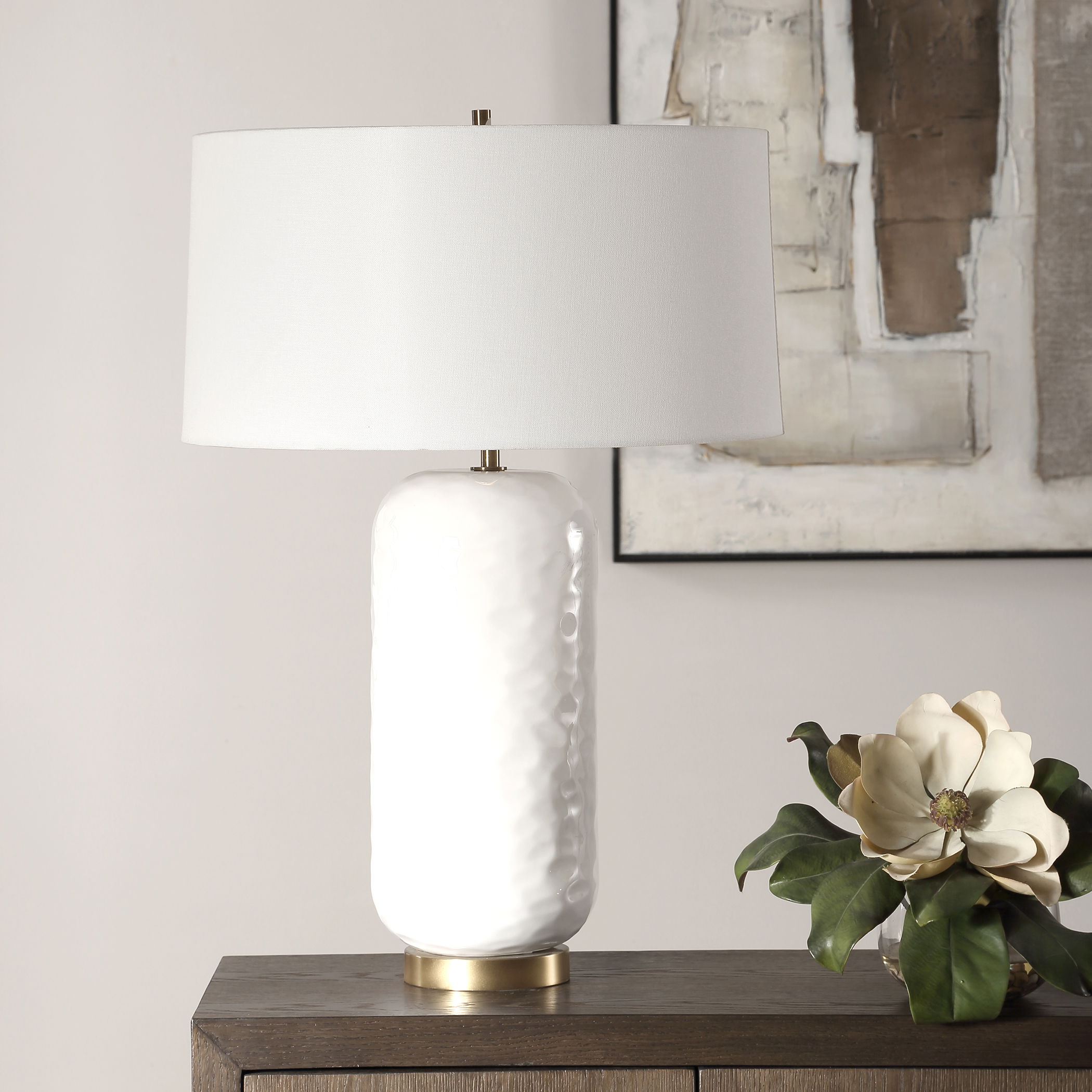 Iona White Glaze Table Lamp large image 