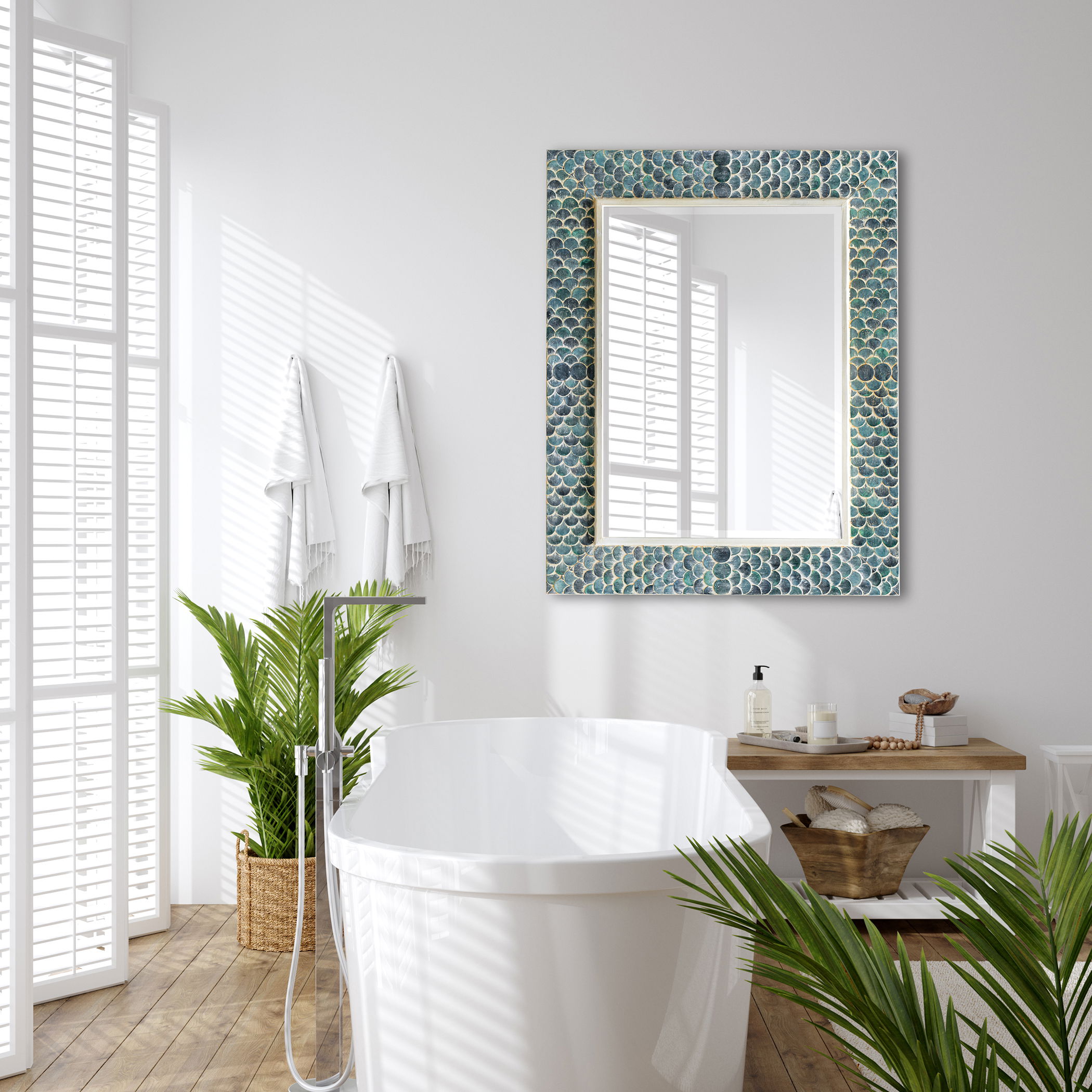 Makaria Coastal Blue Mirror, by Uttermost, 38" width x 48" height x 2" depth View 2