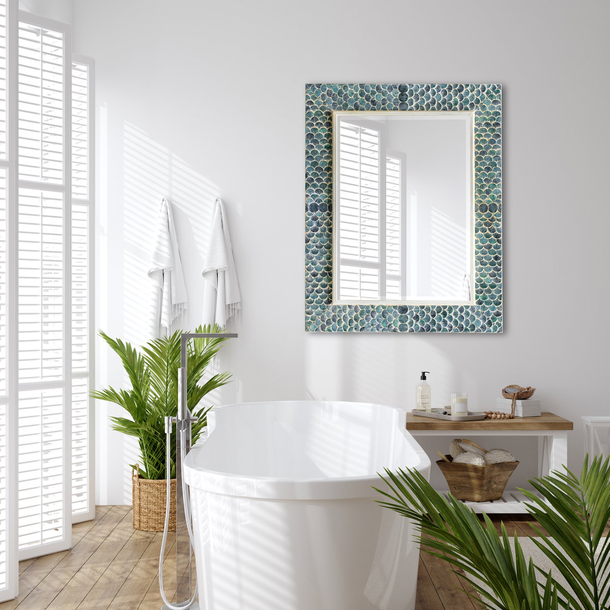 Makaria Coastal Blue Mirror, by Uttermost, 38" width x 48" height x 2" depth View 2