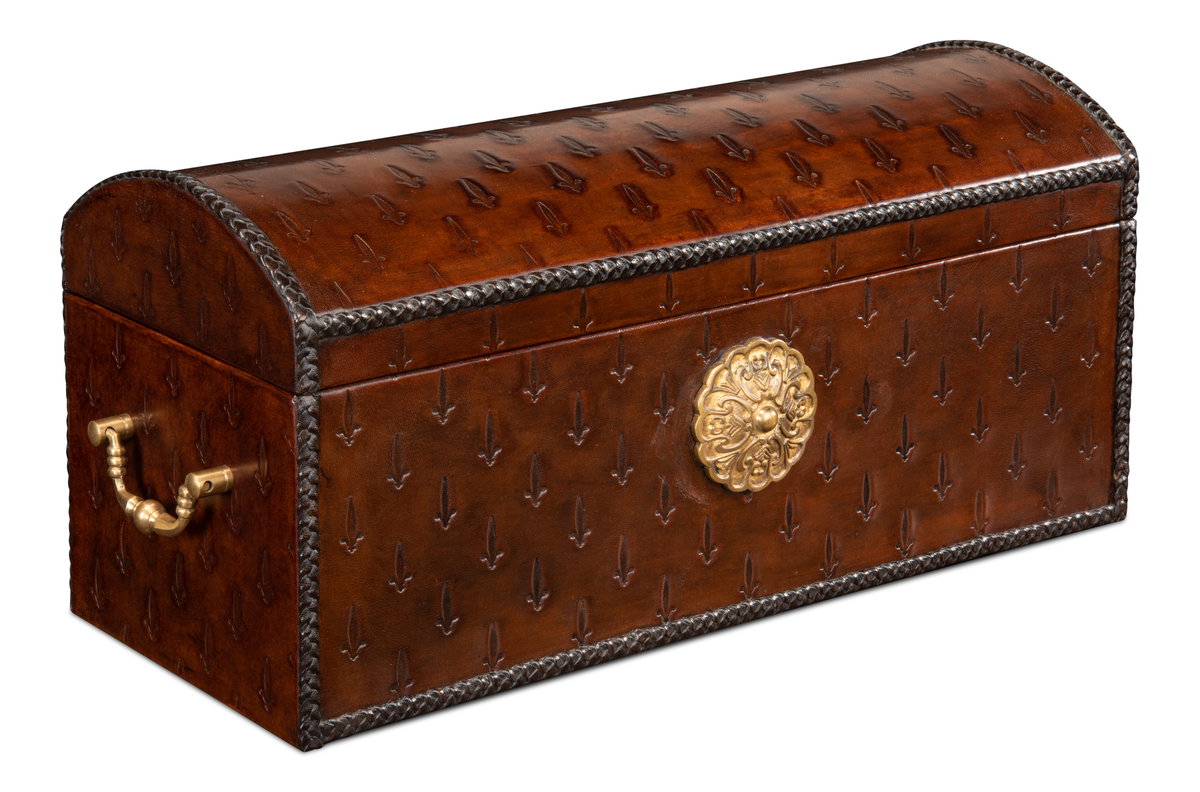 Baron's Leather Box  Oxblood, by Sarreid, 8" length x 1'8" width x 9" height View 1