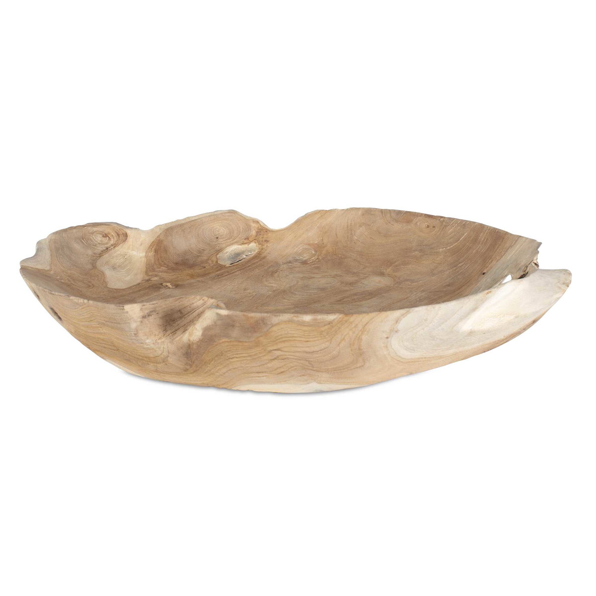 Organic Embrace Outdoor Teak Bowl, Decorative Tray by Uttermost, 19.7" width x 3.54" height x 19.7" depth View 1