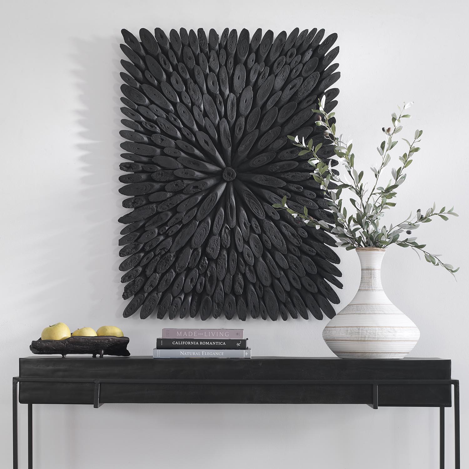 Bahama Black Wood Wall Decor, Sculptural Wall Art by Uttermost, 39.37" width x 29.5" height x 1.4" depth View 2