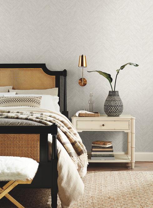 Chevron White Metallic Wallpaper