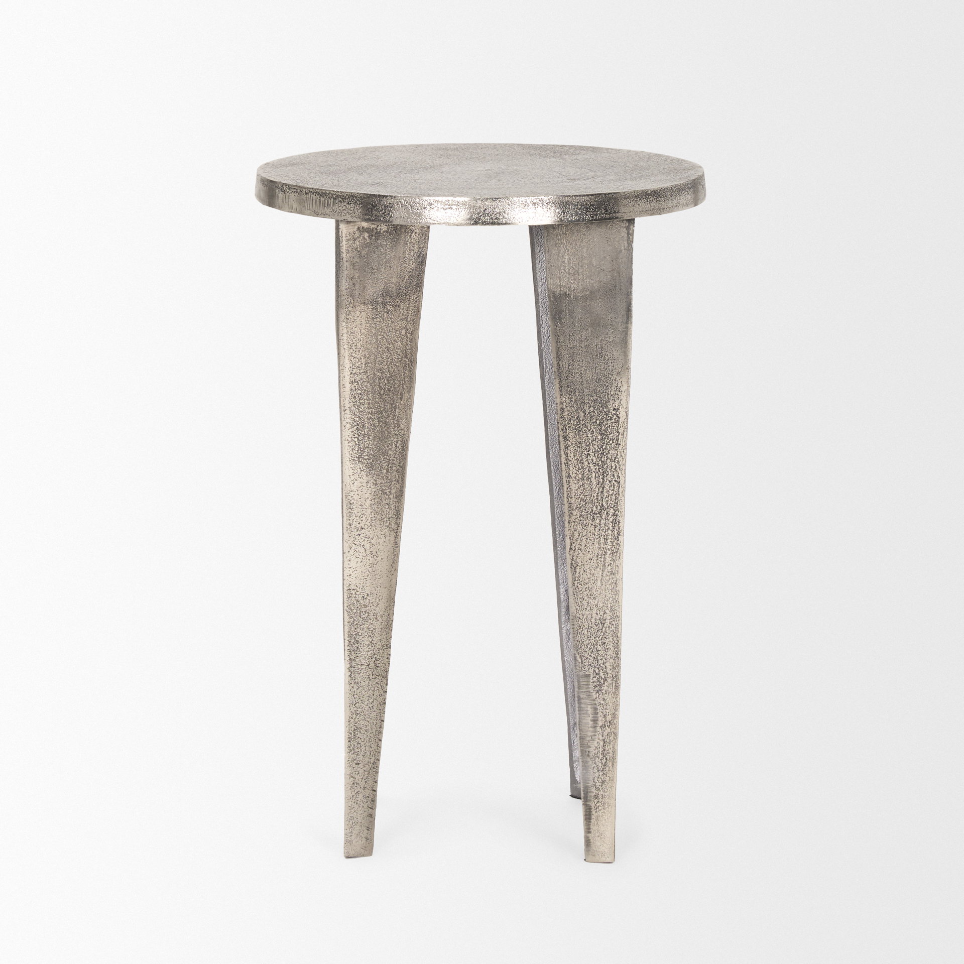 Maggie Textured Silver Nickel Cast Aluminum Metal Accent Table, Side & End Table by Mercana, 13.5" length x 13.5" width x 20.5" height View 4