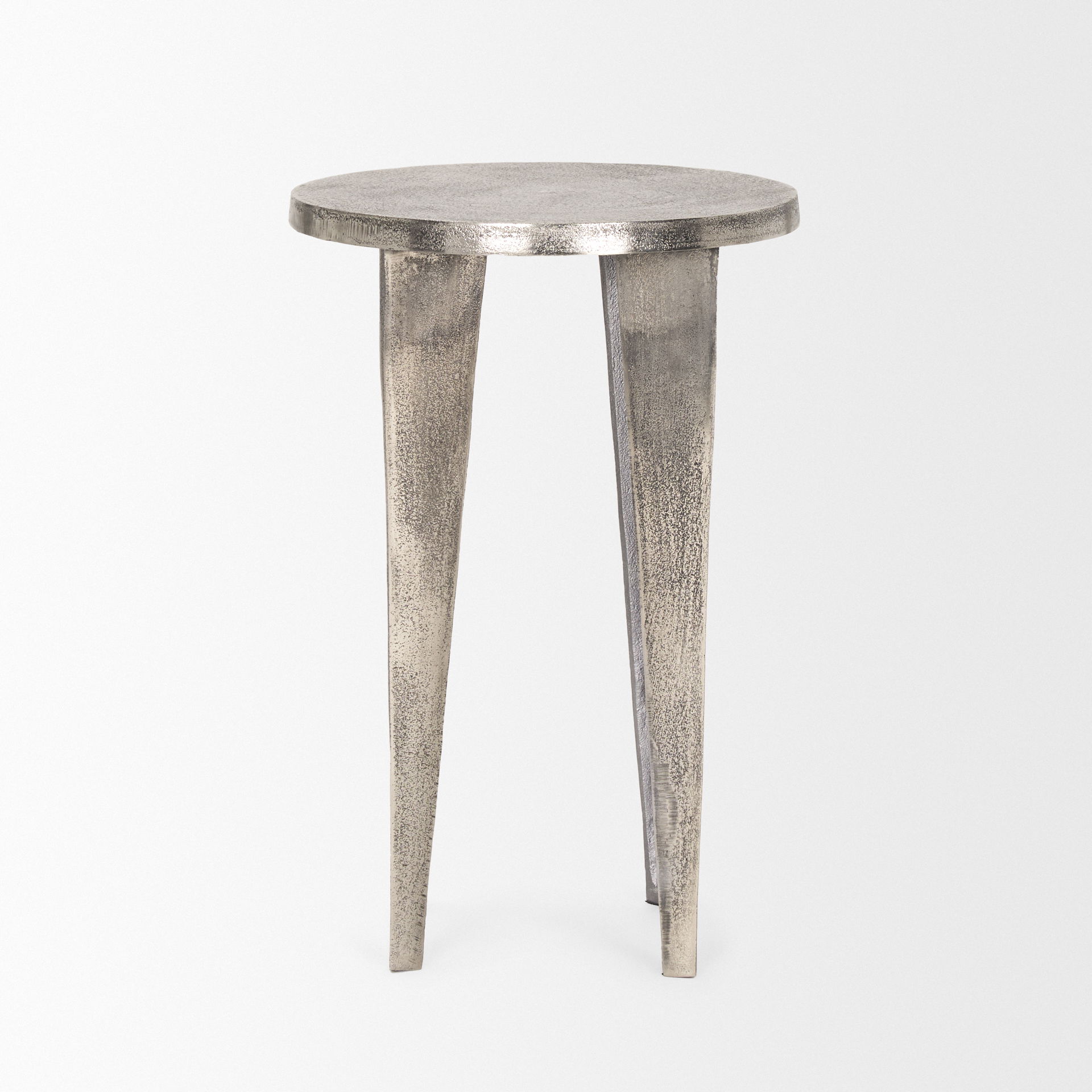 Maggie Textured Silver Nickel Cast Aluminum Metal Accent Table large image 