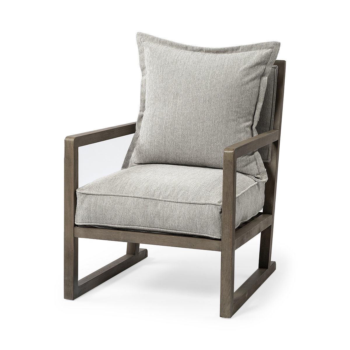 Sherlock Frost Gray Wood Frame Accent Chair, by Mercana, 25.98" length x 32.28" width x 34.25" height View 1