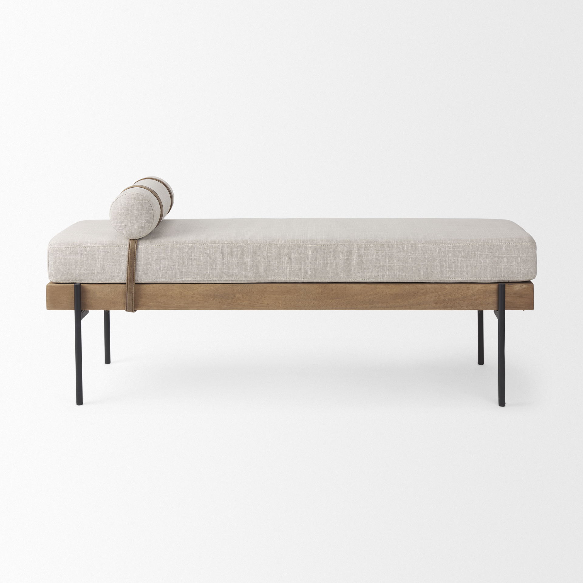Colburne Cream Fabric with Brown Wood Bench large image 