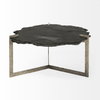 Shale 37' Irregular Live-Edge Black Slate with Flat Iron Base Coffee Table, by Mercana, 37" length x 37" width x 17.5" height thumbnail 3
