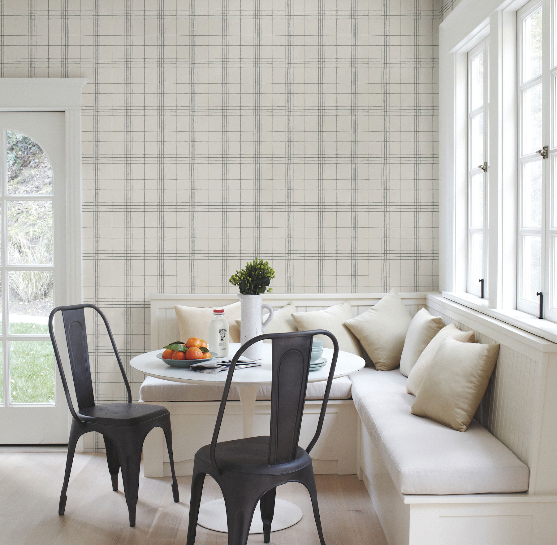 Farmhouse Plaid Beige & Grey Wallpaper large image 