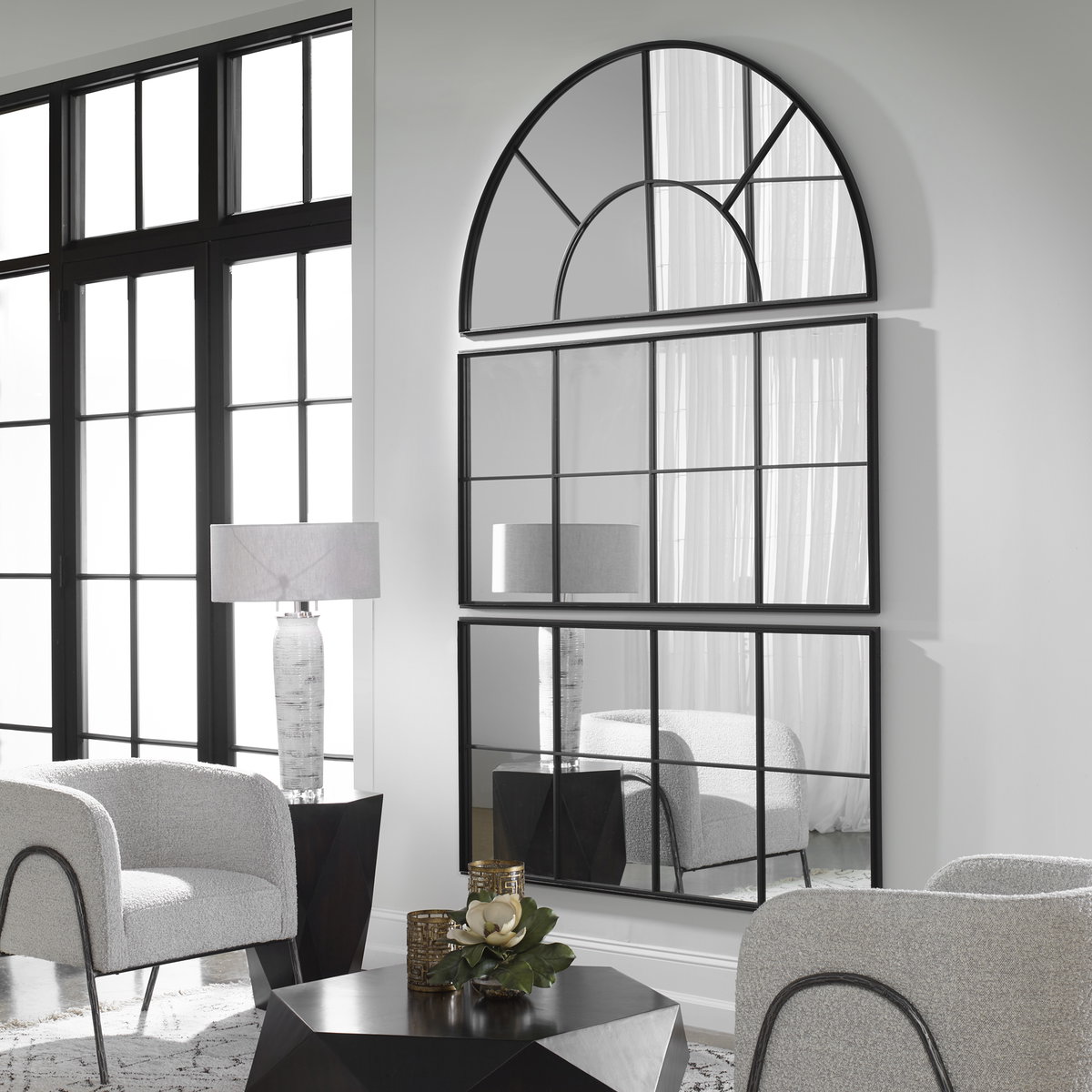 Rousseau Iron Window Arch Mirror, by Uttermost, 60" width x 30.5" height x 1.37" depth View 2