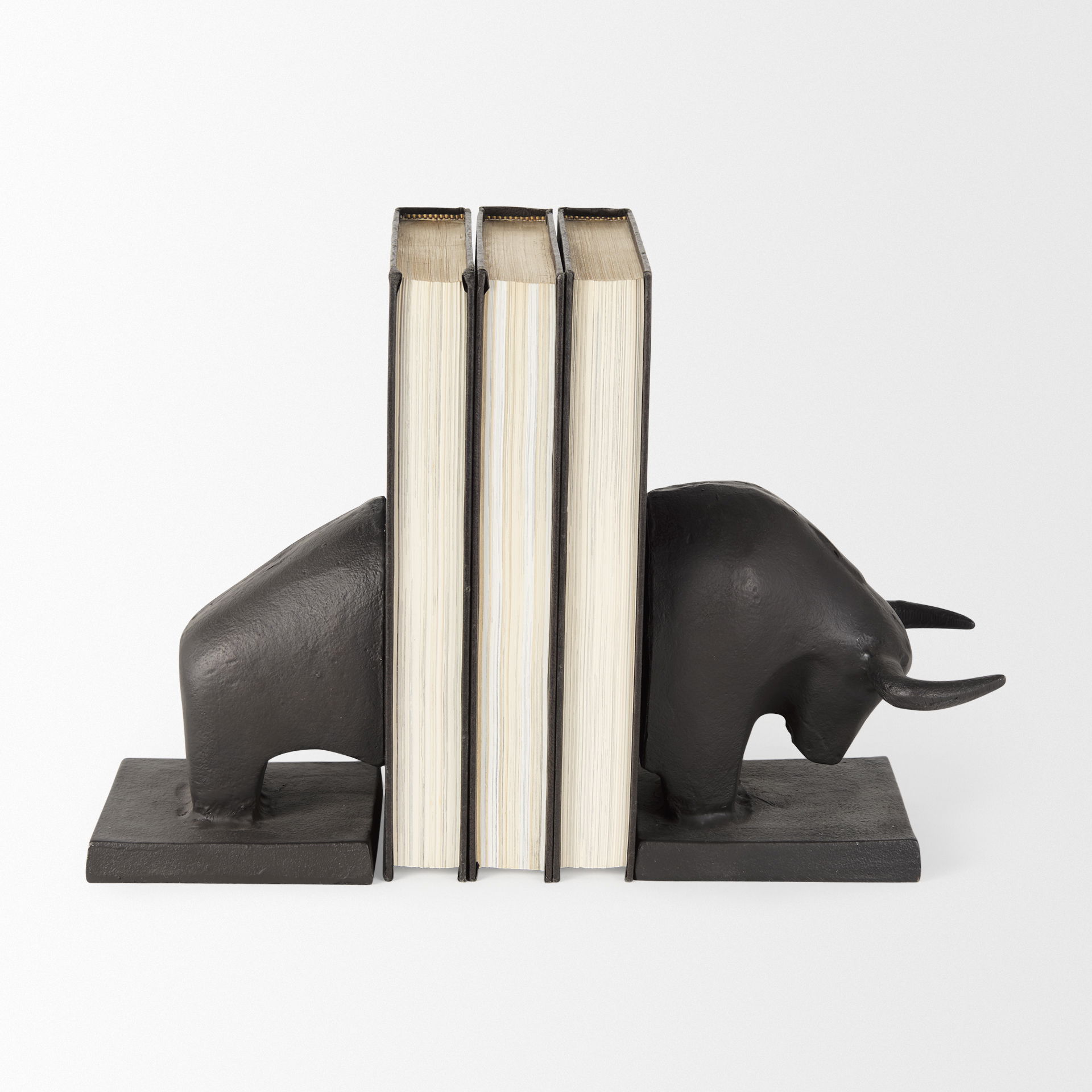 Tauro III (Set of 2) 10L x 5W Black Cast Aluminum Raging Bull Bookends, by Mercana, 9.5" length x 4.25" width x 5.75" height View 5