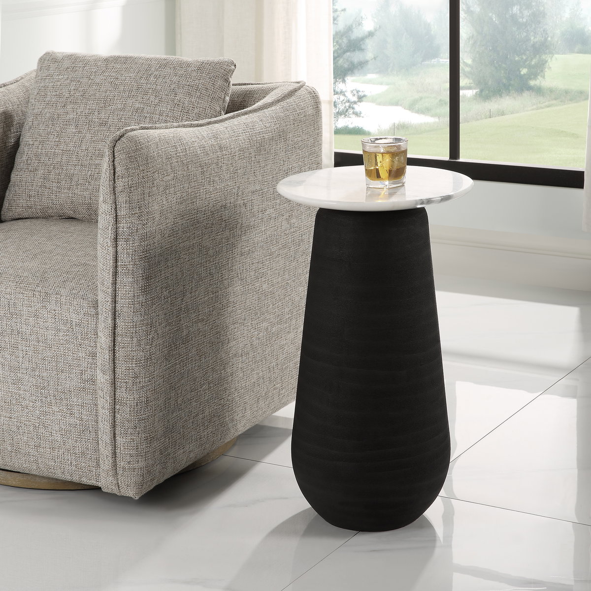 Total Eclipse Marble Accent Table, Side & End Table by Uttermost, 14" width x 24.7" height x 14" depth View 2