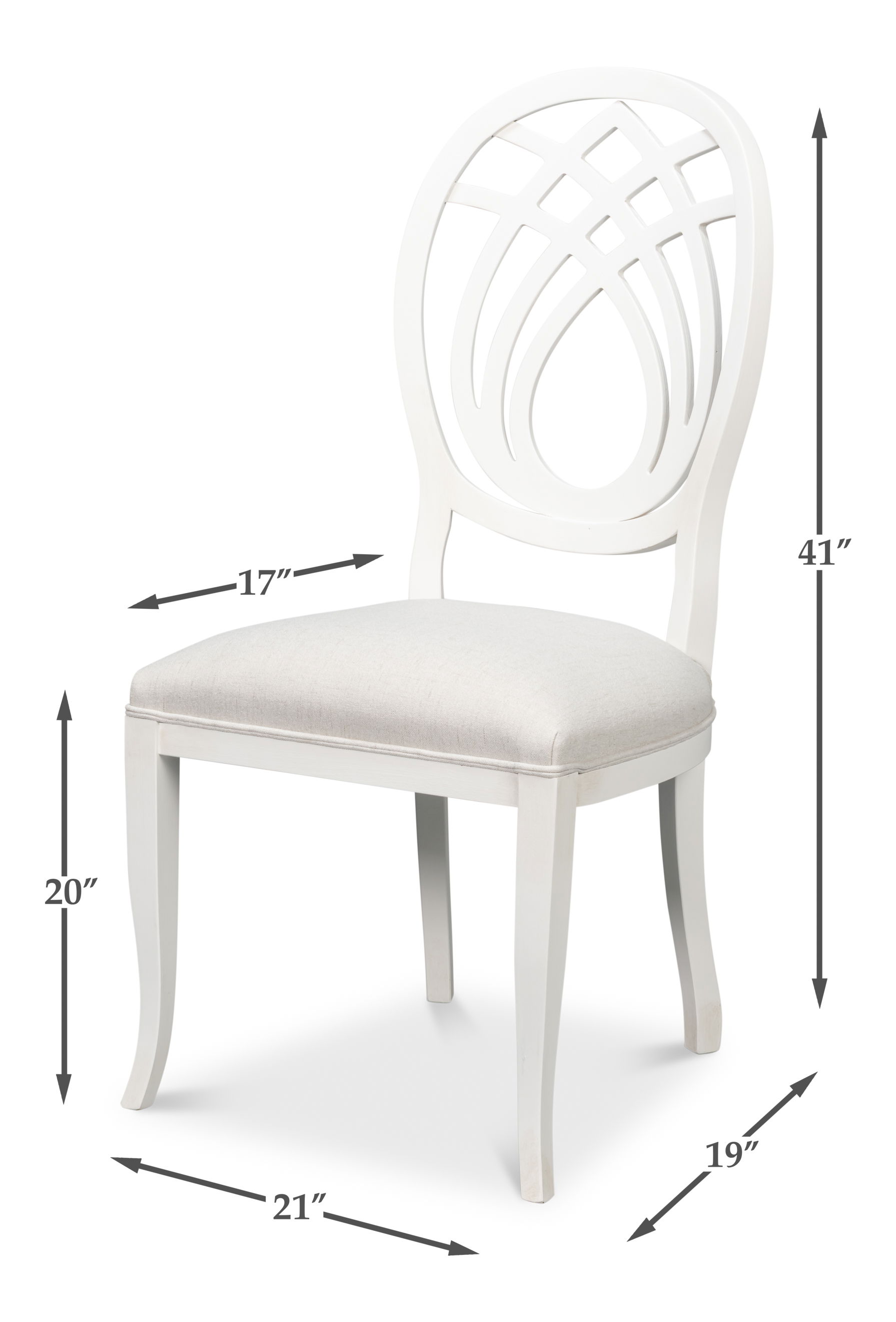 Goccia Side Chair, Cortina White, Crema, Dining Chair by Sarreid, 21" length x 19" width x 41" height View 12