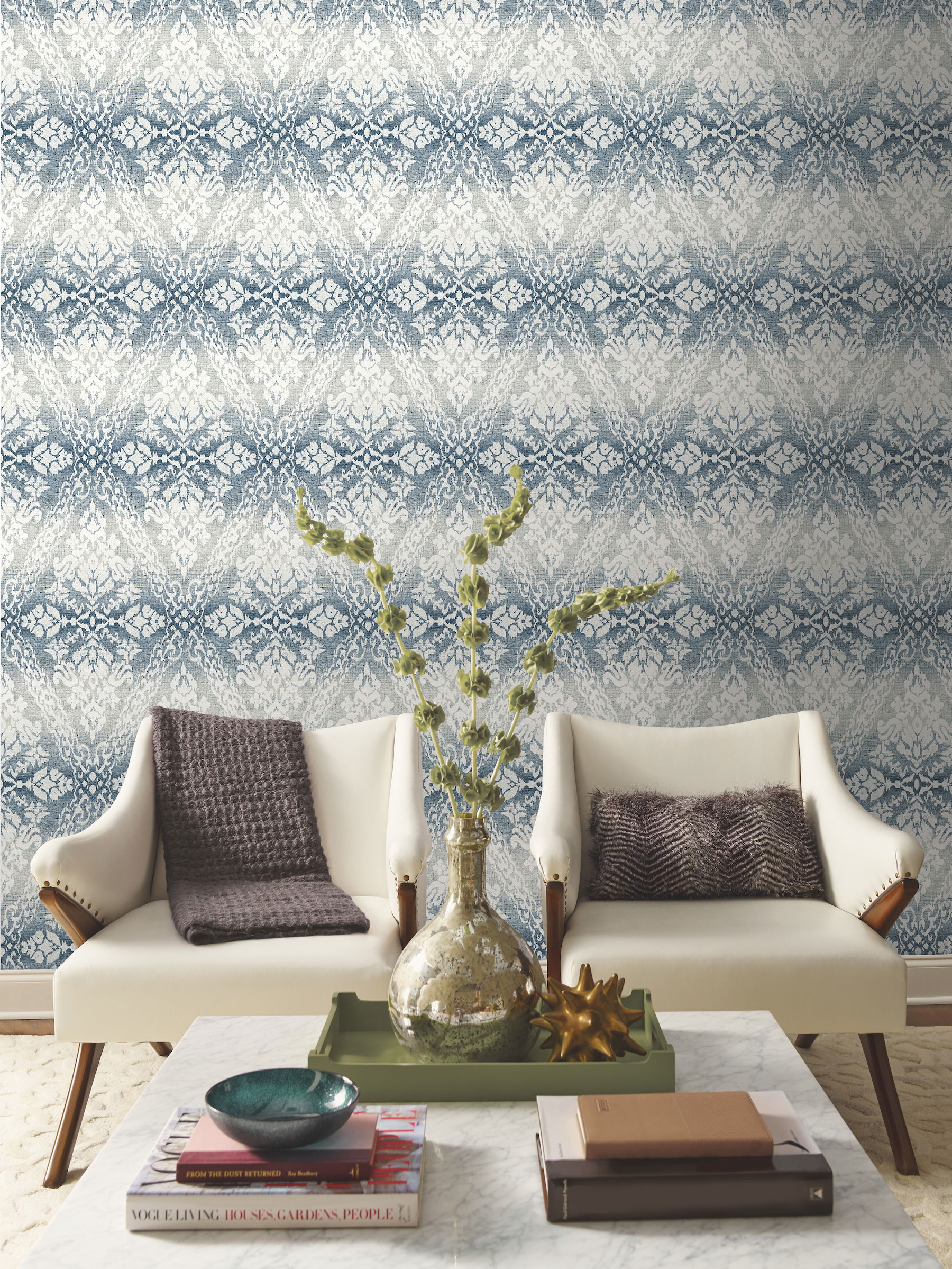 Tudor Diamond Damask Navy Wallpaper large image 