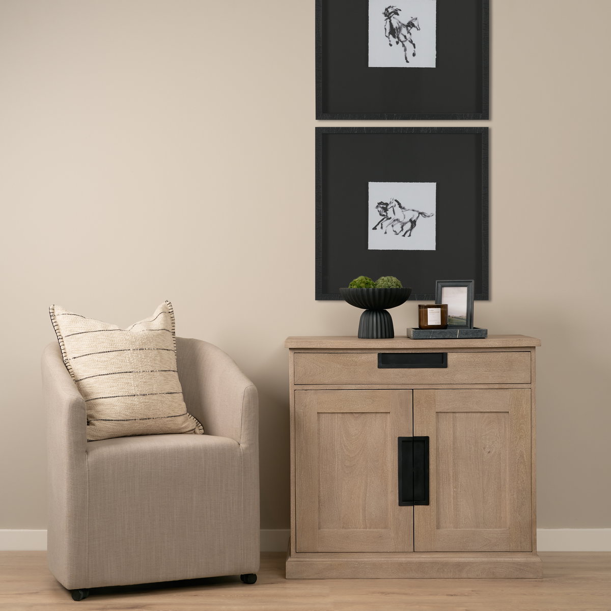 Braxton   Beige Wood with Black Accents 2 Door Accent Cabinet, Cabinets & Chest by Mercana, 33.5" length x 18.5" width x 31.5" height View 2