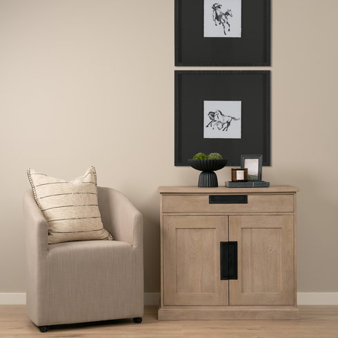 Braxton   Beige Wood with Black Accents 2 Door Accent Cabinet