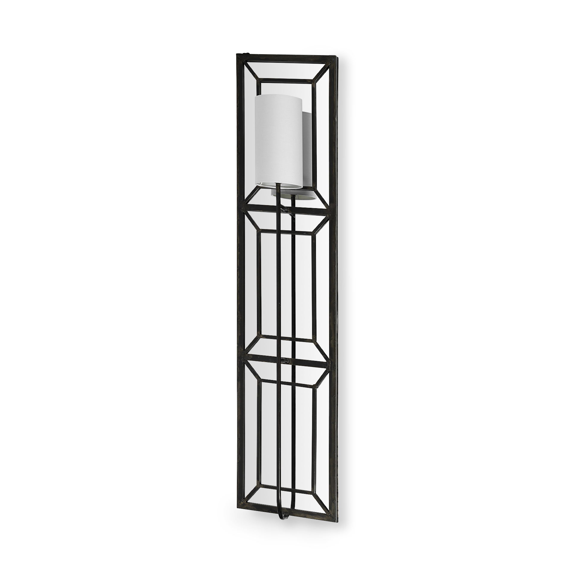 Noah 12.2x55 Black Metal with White Fabric Shade Rectangular Wall Sconce, by Mercana, 12.2" length x 7" width x 55" height View 1