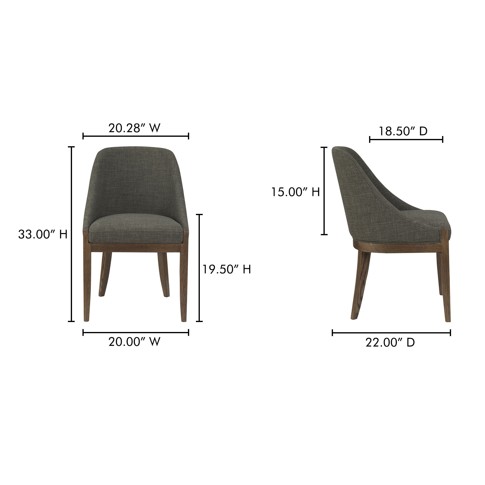 Edward Dining Chair Heather Green, by Moe's Home, 20" width x 33" height x 22" depth View 7