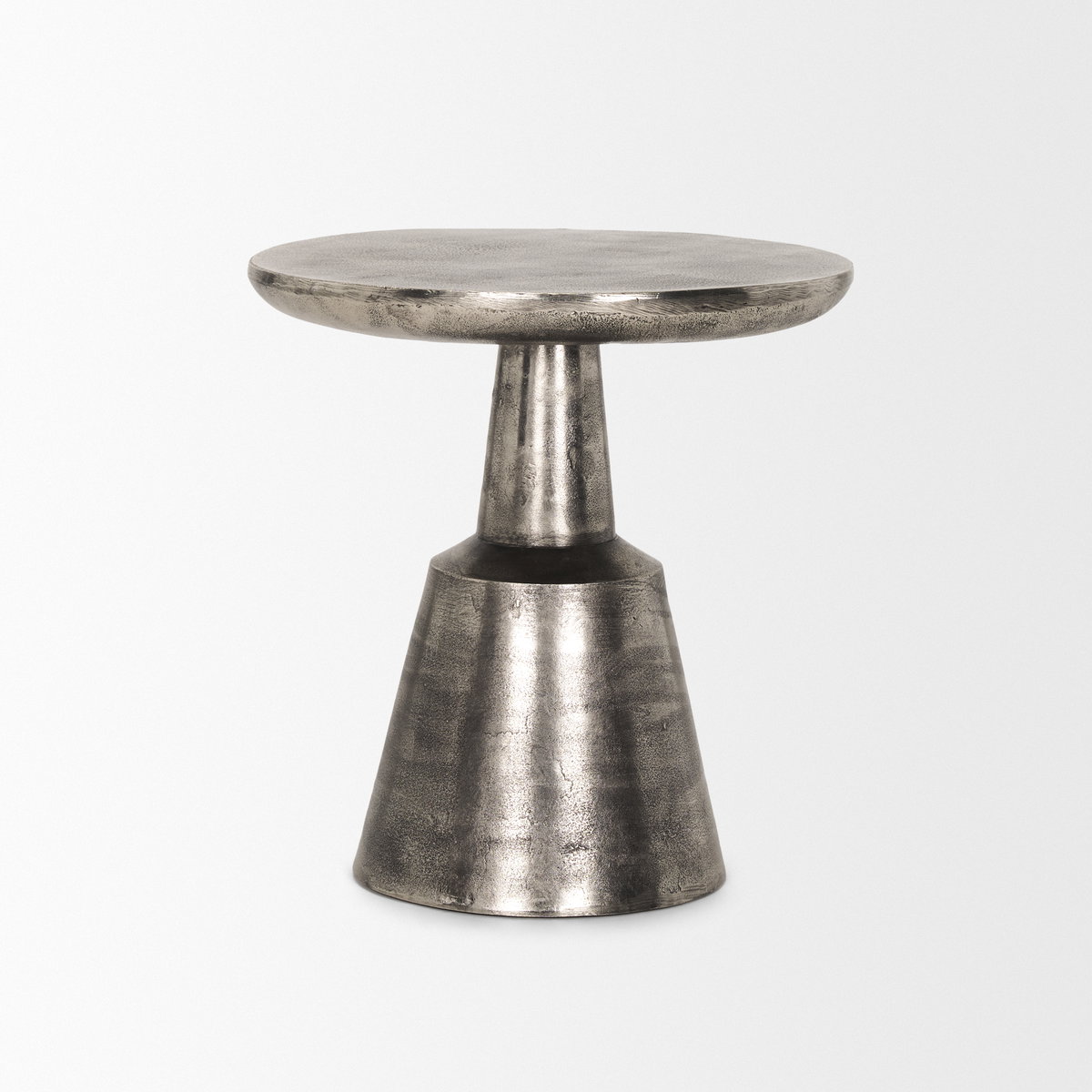 Bobbi Textured Polished Nickel Cast Aluminum Metal Accent Table, Side & End Table by Mercana, 20" length x 20" width x 21" height View 4