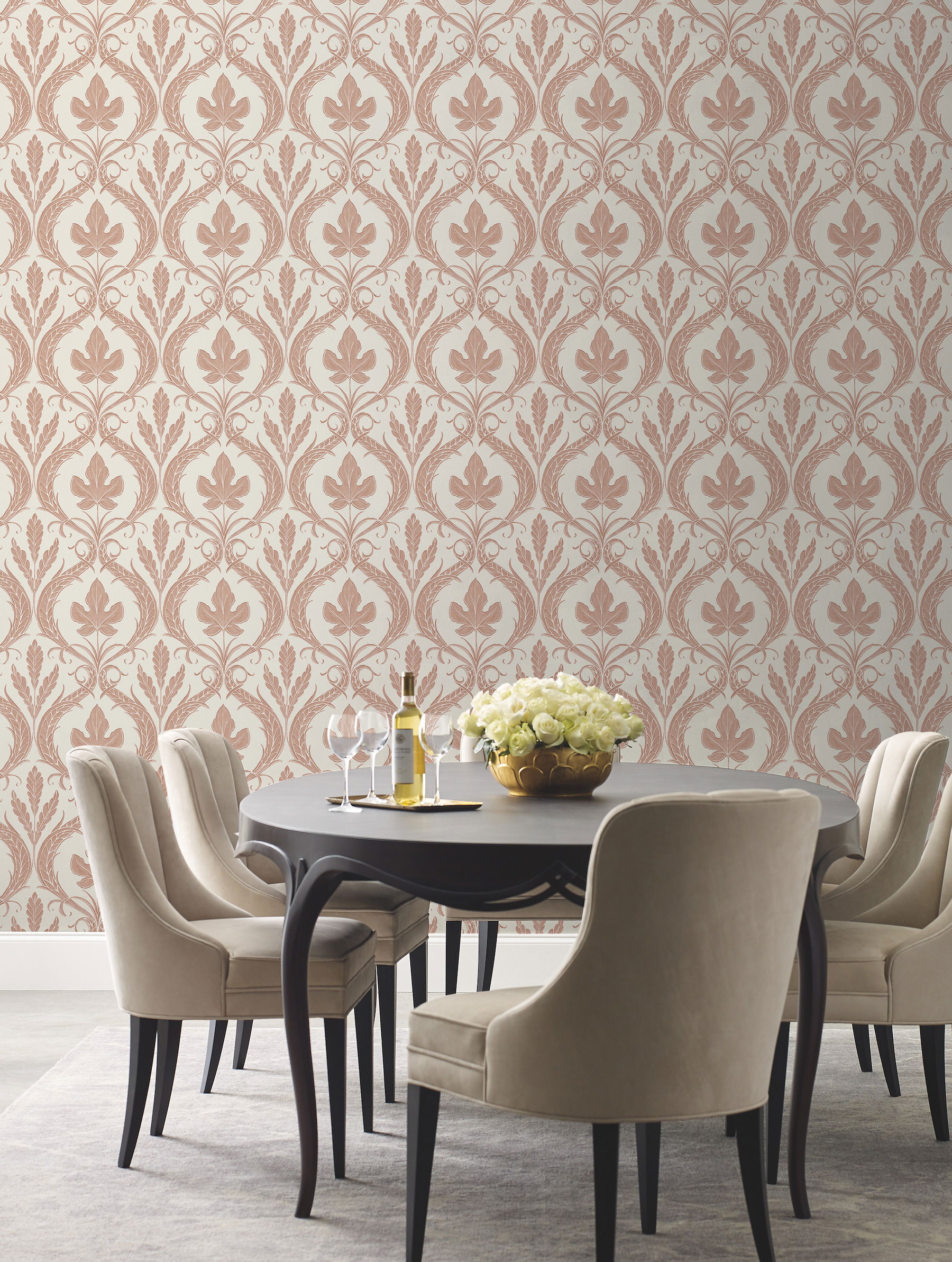 Adirondack Damask Brown & Beige Wallpaper large image 