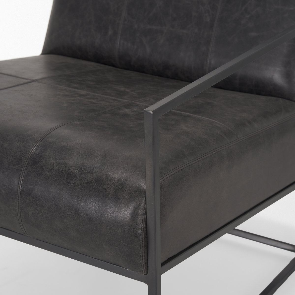 Stratton Gunmetal with Genuine Aged Black Leather Upholstered Accent Chair, by Mercana, 27.25" length x 36.5" width x 29.5" height View 12
