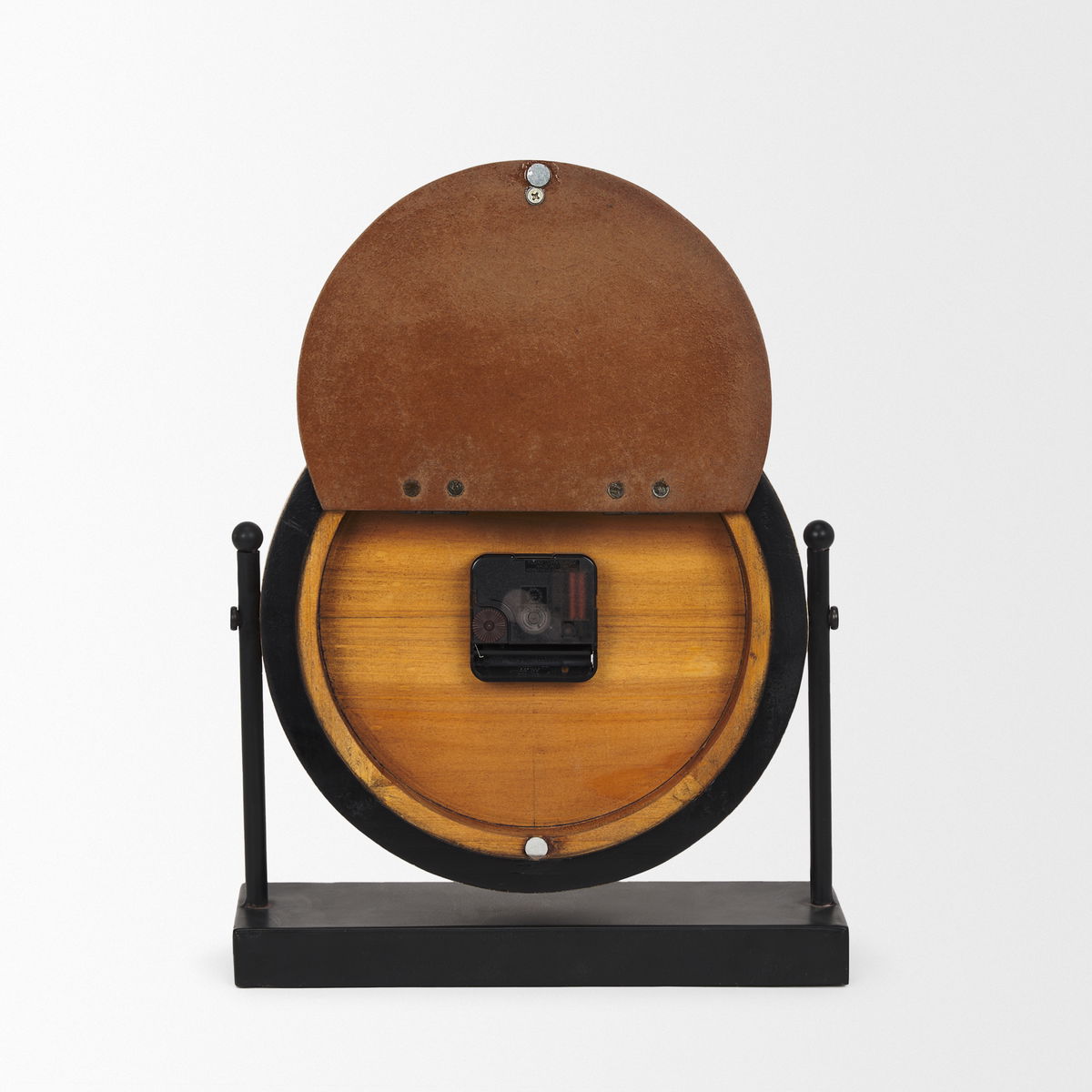 Raja Matte Black Metal with Wood Table Clock, by Mercana, 10.43" length x 3.15" width x 11.02" height View 8