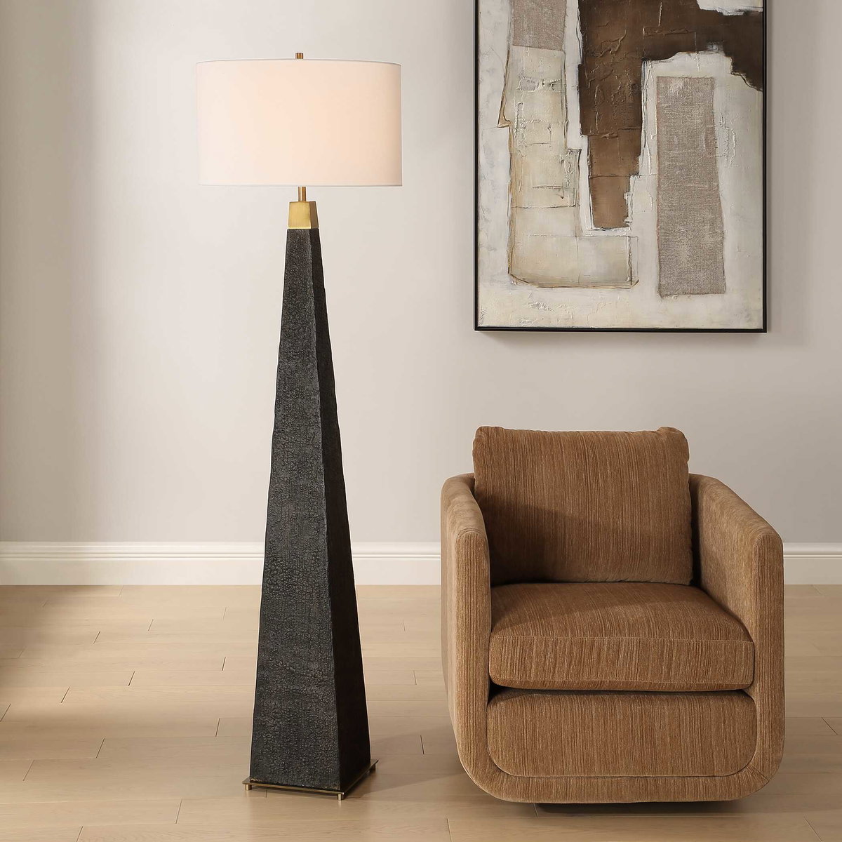 Lathey Tapered Floor Lamp, by Uttermost, 1'7" width x 5'8" height x 1'7" depth View 2