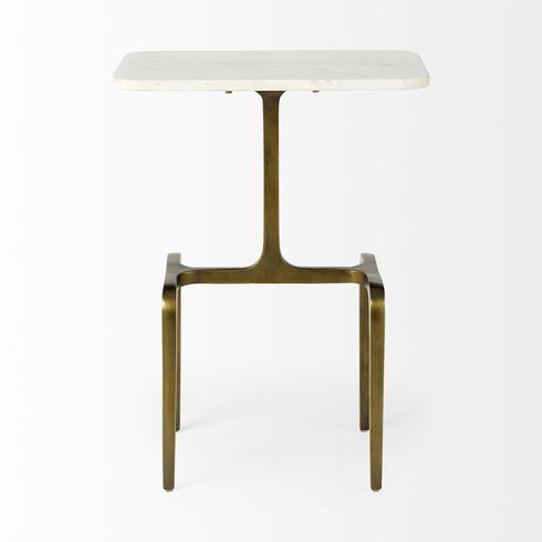 Preston  White Marble Top with Gold Metal Accent Table