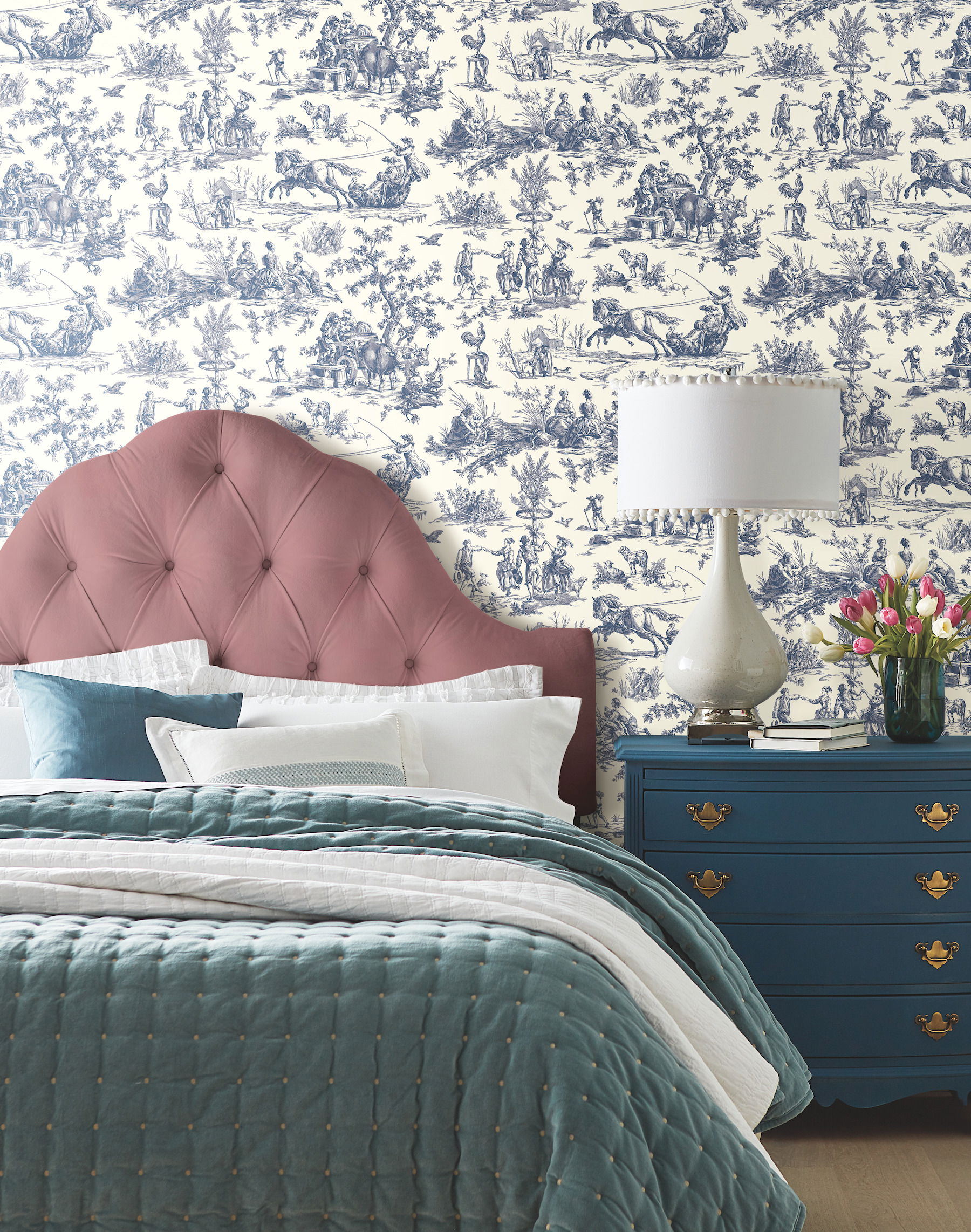 Seasons Toile Navy Wallpaper large image 
