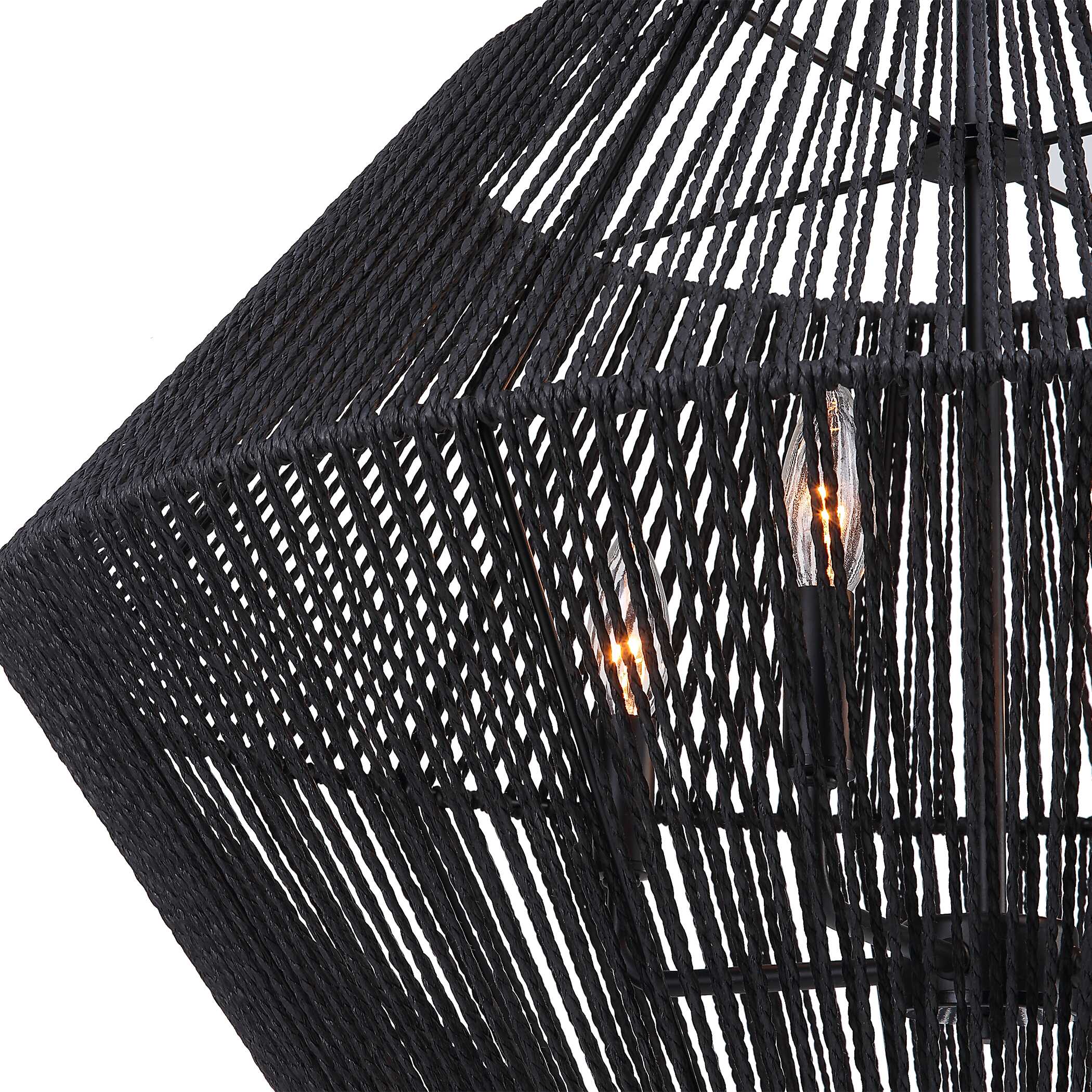 Suva 4 Light Black Rope Pendant, Ceiling Light by Uttermost, 28" width x 16.25" height x 28" diameter View 6