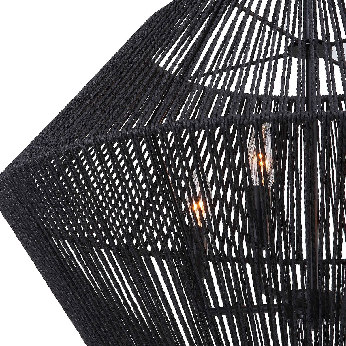 Suva 4 Light Black Rope Pendant, by Uttermost, 28" width x 16.25" height x 28" diameter View 6