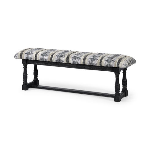 Denison II 56L x 15W Black Wood Base Woven-Leather Cushion Top Accent Bench