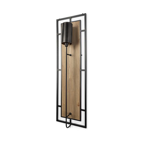 Cleo 16.9x57.1 Black Metal and Wood Rectangular Wall Sconce