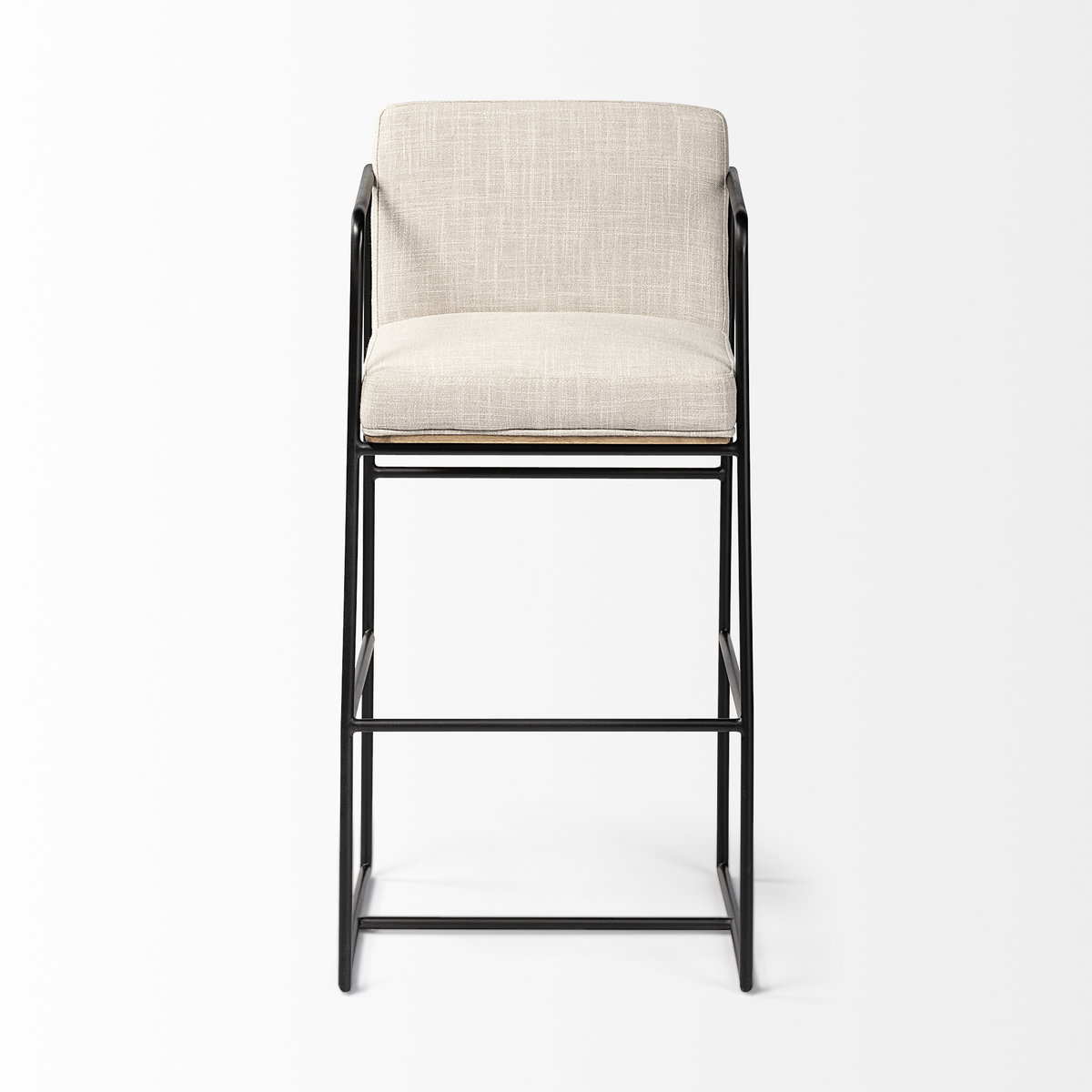 Stamford Backless 40in Seat Bar Stool | Beige Fabric with Black Metal, Counter & Bar Stool by Mercana, 18.25" length x 22.5" width x 40" height View 4