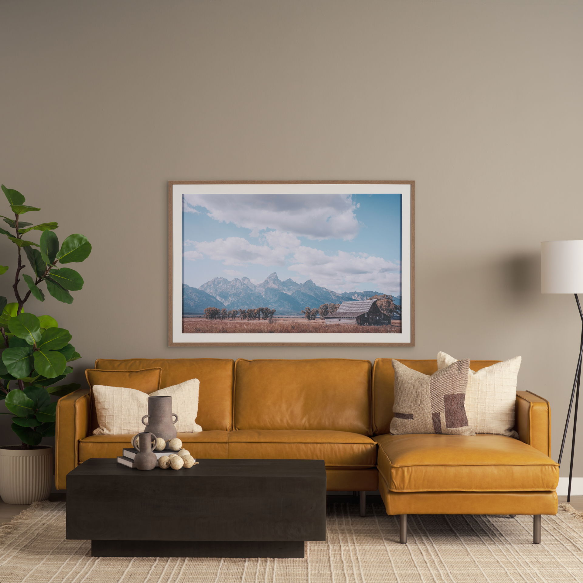 D'Arcy 111'L x 70'D x 33'H Tan Leather Right Chaise Sectional, Sectional Sofa by Mercana, 111" length x 70" width x 33" height View 3