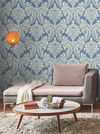 Tapestry Damask Blue Wallpaper, by York Wall, 27' length x 2'3" width x 0.02" depth thumbnail 2