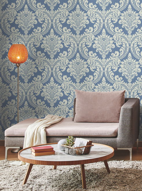 Tapestry Damask Blue Wallpaper