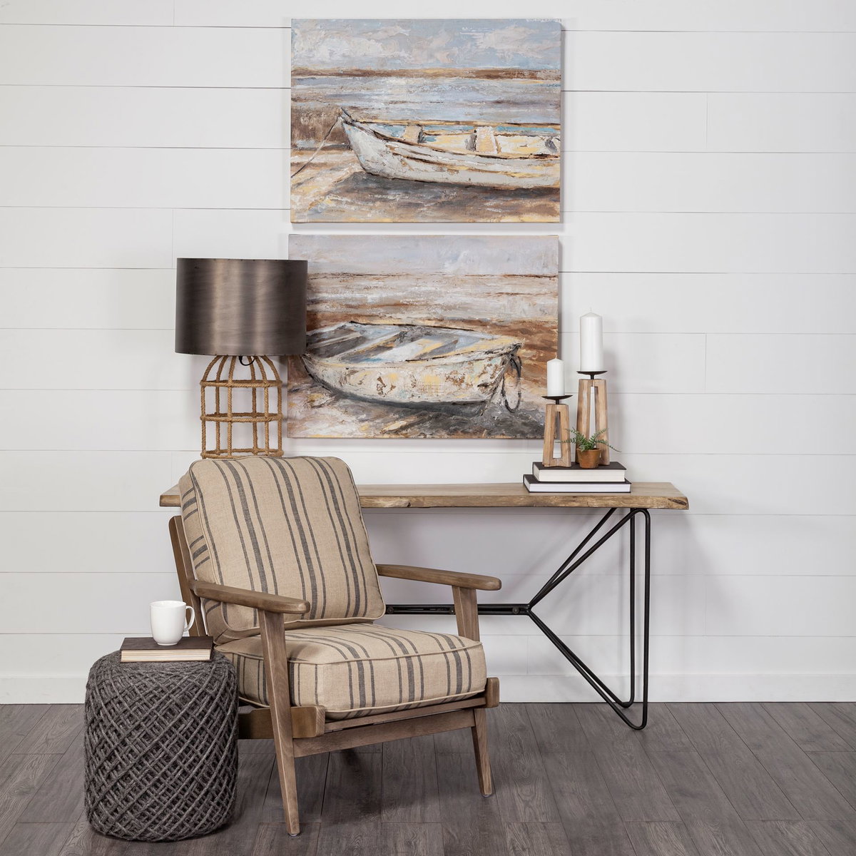 Olympus III Striped Brown Jute Wrapped Wooden Frame Accent Chair, by Mercana, 28" length x 31" width x 32" height View 3