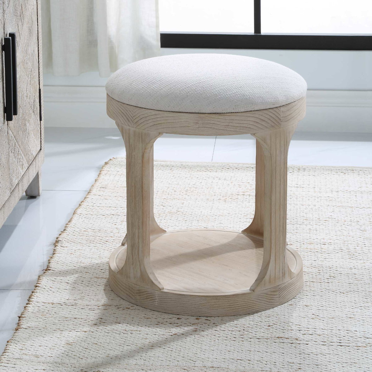 Dennen Oak Ottoman, by Uttermost, 18" width x 20.5" height x 18" depth View 4