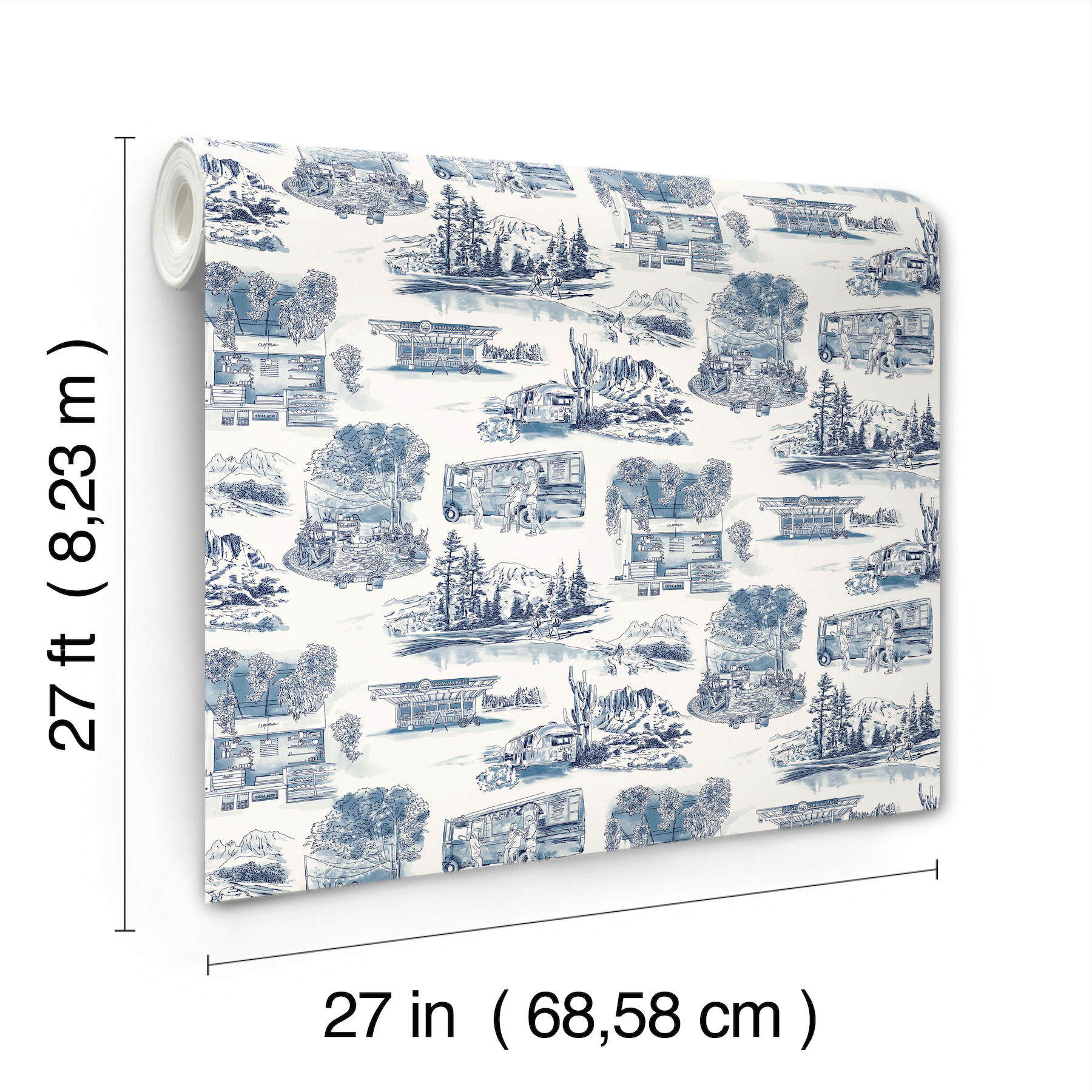 Modern Vista Toile Navy Wallpaper large image 